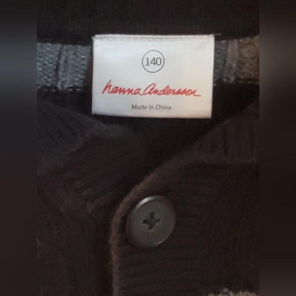 Hanna Andersson Boys Striped Pullover Button Sweater Black Gray Stripe 140 or 10 - Picture 5 of 6